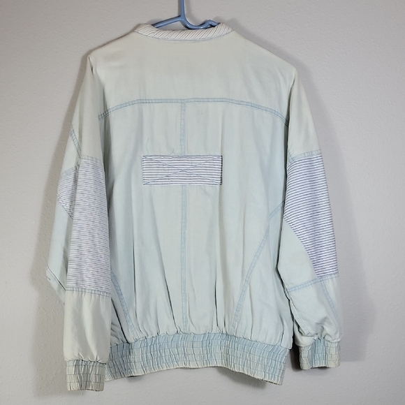 Vintage 80s Women Faded Denim Bomber Jacket Size M Acid Wash Patchwork Grunge - Picture 11 of 15